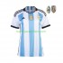 Camiseta de Fútbol Argentina 3 Stars Mujer Casa Copa Mundial 2022 Manga Corta