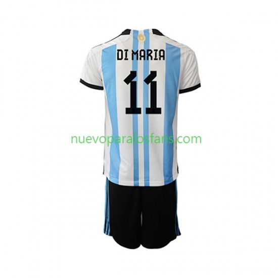 Camiseta de Fútbol Argentina Di Maria 11 Niño Casa Copa Mundial 2022 Manga Corta