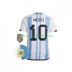 Camiseta de Fútbol Argentina Messi 10 3 Stars Hombre Casa Copa Mundial 2022 Manga Corta