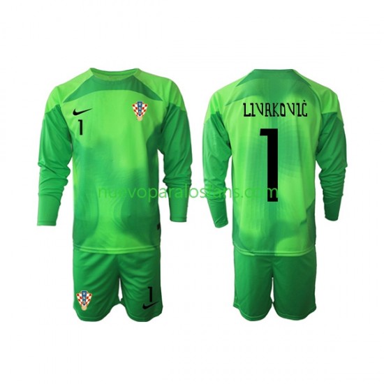 Camiseta de Fútbol Croacia Livakovic 1 Portero Niño Exterior Copa Mundial 2022 Manga Larga
