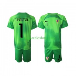 Camiseta de Fútbol Croacia Livakovic 1 Portero Niño Exterior Copa Mundial 2022 Manga Corta