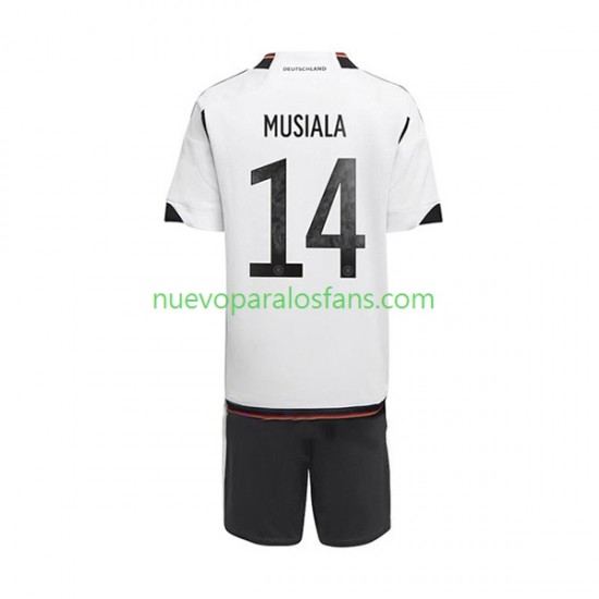 Camiseta de Fútbol Alemania Musiala 14 Niño Casa Copa Mundial 2022 Manga Corta