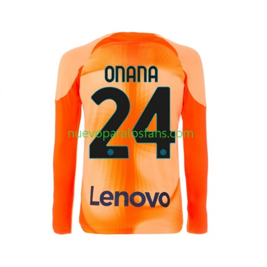 Camiseta de Fútbol Inter Milan Andre Onana 24 Portero Hombre Cuarto 2022-2023 Manga Larga