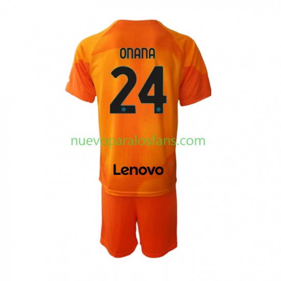 Camiseta de Fútbol Inter Milan Andre Onana 24 Portero Niño Cuarto 2022-2023 Manga Corta