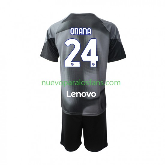 Camiseta de Fútbol Inter Milan Andre Onana 24 Portero Niño Casa 2022-2023 Manga Corta