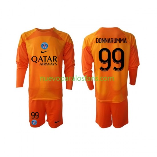 Camiseta de Fútbol Paris Saint-Germain Donnarumma 99 Portero Niño Exterior 2022-2023 Manga Larga