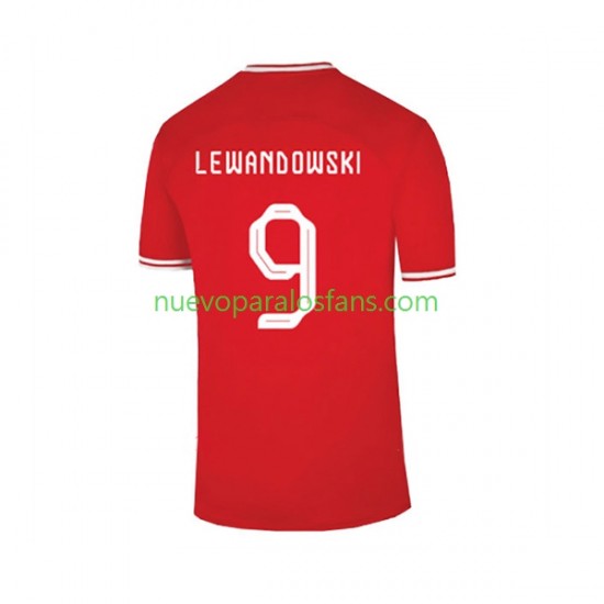 Camiseta de Fútbol Polonia Lewandowski 9 Hombre Exterior Copa Mundial 2022 Manga Corta