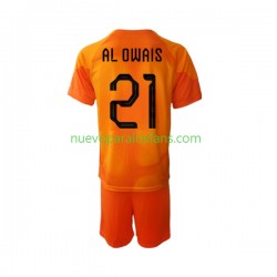 Camiseta de Fútbol Arabia Saudita Mohammed Al-Owais 21 Portero Niño Exterior Copa Mundial 2022 Manga Corta