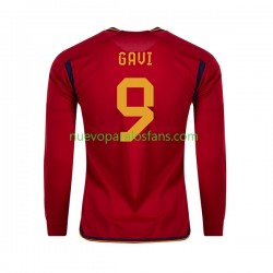 Camiseta de Fútbol España Gavi 9 Hombre Casa Copa Mundial 2022 Manga Larga