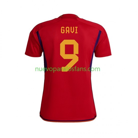Camiseta de Fútbol España Gavi 9 Hombre Casa Copa Mundial 2022 Manga Corta