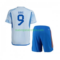 Camiseta de Fútbol España Gavi 9 Niño Exterior Copa Mundial 2022 Manga Corta