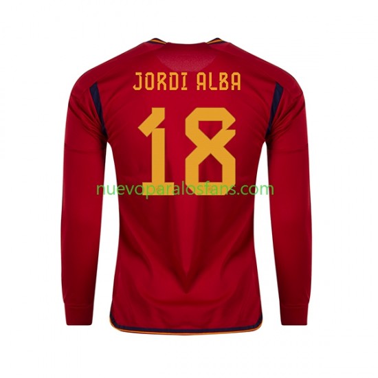 Camiseta de Fútbol España JORDI ALBA 18 Hombre Casa Copa Mundial 2022 Manga Larga