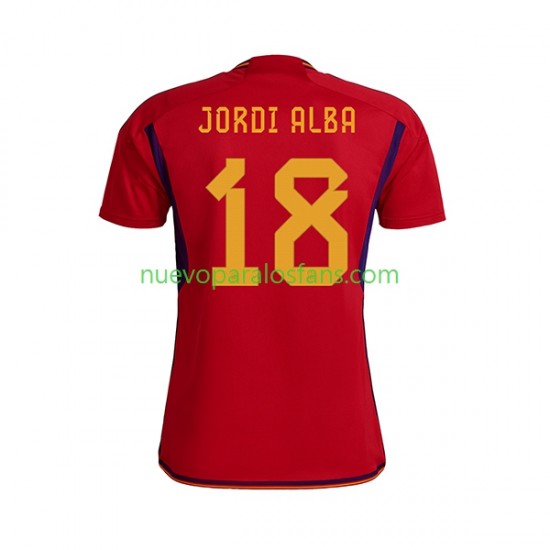Camiseta de Fútbol España JORDI ALBA 18 Hombre Casa Copa Mundial 2022 Manga Corta