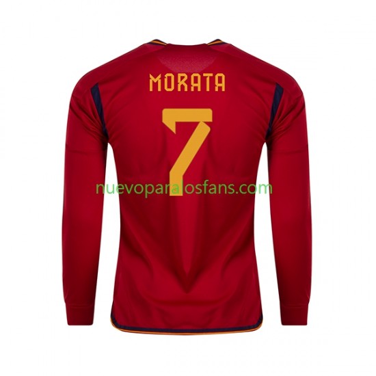 Camiseta de Fútbol España MORATA 7 Hombre Casa Copa Mundial 2022 Manga Larga