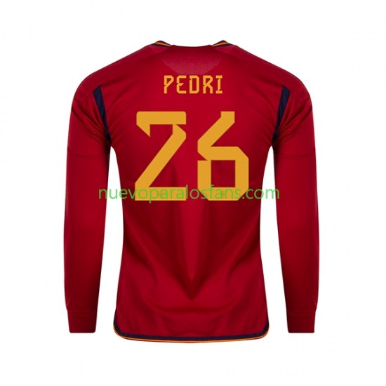 Camiseta de Fútbol España PEDRI 26 Hombre Casa Copa Mundial 2022 Manga Larga