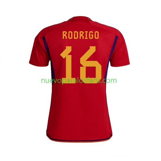 Camiseta de Fútbol España RODRIGO 16 Hombre Casa Copa Mundial 2022 Manga Corta