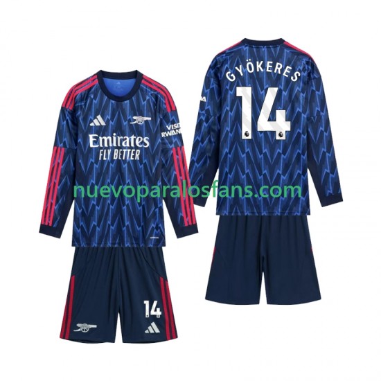 Camiseta de Fútbol Arsenal Gyokeres 14 Niño Exterior 2025-2026 Manga Larga