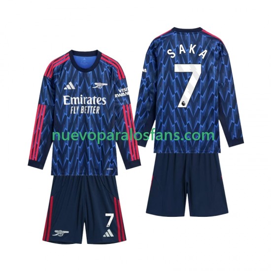 Camiseta de Fútbol Arsenal Saka 7 Niño Exterior 2025-2026 Manga Larga