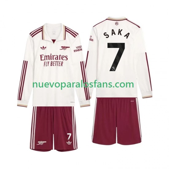Camiseta de Fútbol Arsenal Saka 7 Niño Tercera 2025-2026 Manga Larga