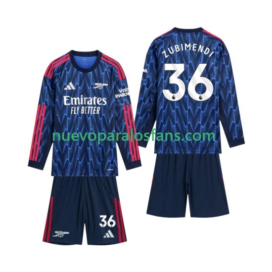 Camiseta de Fútbol Arsenal Zubimendi 36 Niño Exterior 2025-2026 Manga Larga