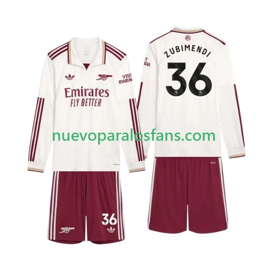 Camiseta de Fútbol Arsenal Zubimendi 36 Niño Tercera 2025-2026 Manga Larga