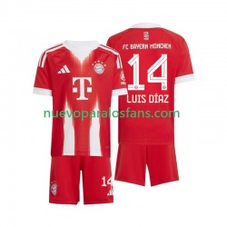Camiseta de Fútbol Bayern de Múnich Luis Diaz 14 Niño Casa 2025-2026 Manga Corta
