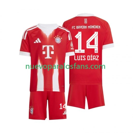 Camiseta de Fútbol Bayern de Múnich Luis Diaz 14 Niño Casa 2025-2026 Manga Corta