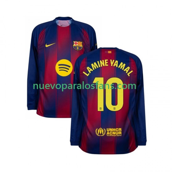 Camiseta de Fútbol FC Barcelona Lamine Yamal 10 Hombre Casa 2025-2026 Manga Larga