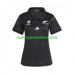 Camiseta de Fútbol ALL BLACKS Mujer Casa Rugby World Cup 2023 Manga Corta