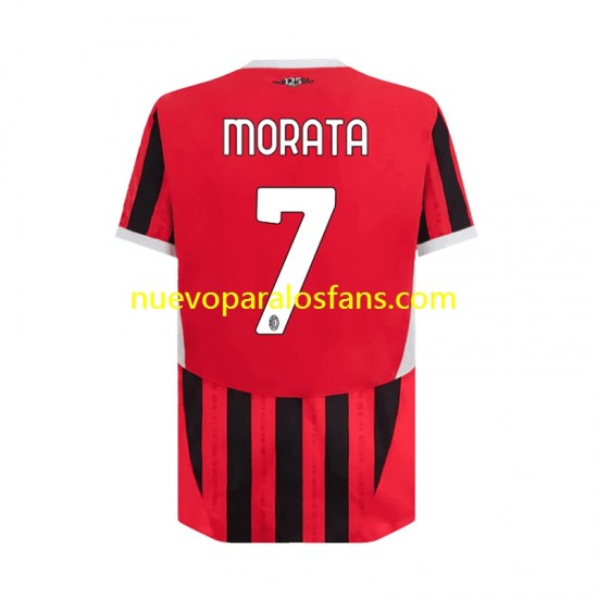 Camiseta de Fútbol AC Milan Alvaro Morata 7 Hombre Casa 2024-2025 Manga Corta