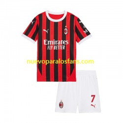 Camiseta de Fútbol AC Milan Alvaro Morata 7 Niño Casa 2024-2025 Manga Corta
