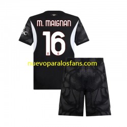 Camiseta de Fútbol AC Milan Mike Maignan 16 Portero Niño Casa 2024-2025 Manga Corta