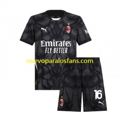 Camiseta de Fútbol AC Milan Mike Maignan 16 Portero Niño Casa 2024-2025 Manga Corta