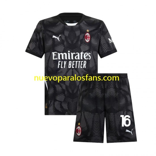 Camiseta de Fútbol AC Milan Mike Maignan 16 Portero Niño Casa 2024-2025 Manga Corta
