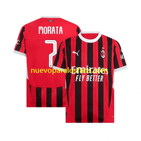 Camiseta de Fútbol AC Milan UCL Font MORATA 7 Hombre Casa 2024-2025 Manga Corta