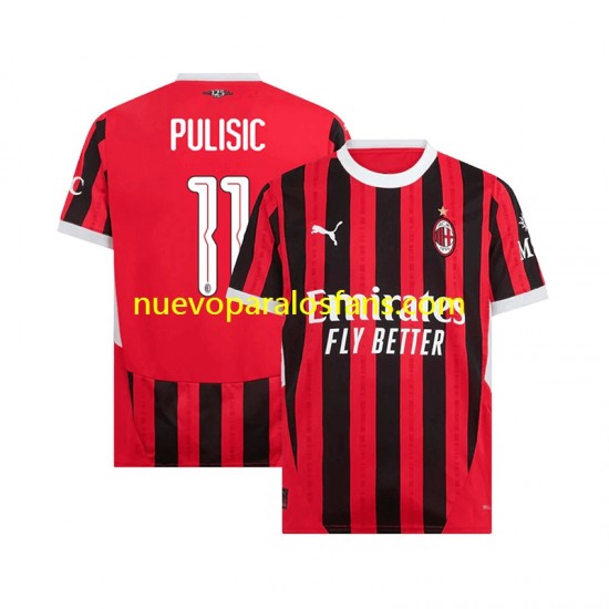 Camiseta de Fútbol AC Milan UCL Font PULISIC 11 Hombre Casa 2024-2025 Manga Corta