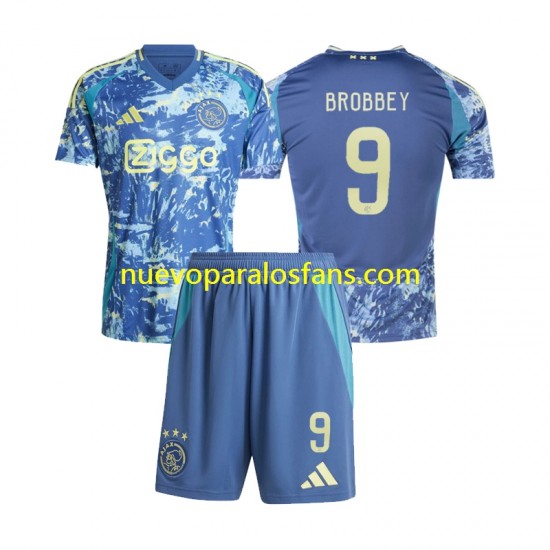Camiseta de Fútbol AFC Ajax Brian Brobbey 9 Niño Exterior 2024-2025 Manga Corta