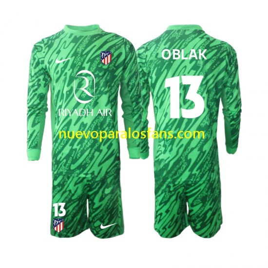 Camiseta de Fútbol Atlético Madrid Jan Oblak 13 Portero Niño Exterior 2024-2025 Manga Larga