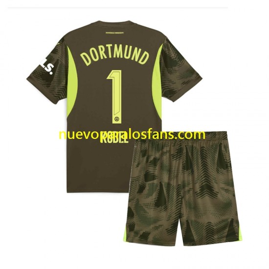 Camiseta de Fútbol Borussia Dortmund Gregor Kobel 1 Portero Niño Exterior 2024-2025 Manga Corta