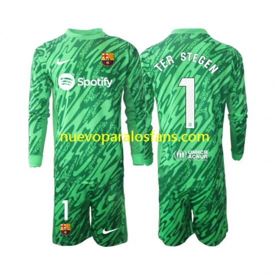 Camiseta de Fútbol FC Barcelona Ter Stegen 1 Portero Niño Casa 2024-2025 Manga Larga