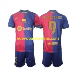 Camiseta de Fútbol FC Barcelona UCL Font Robert Lewandowski 9 Niño Casa 2024-2025 Manga Corta