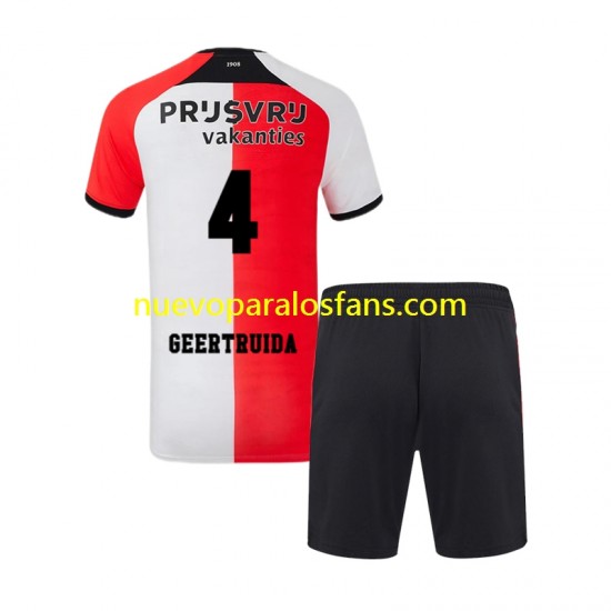 Camiseta de Fútbol Feyenoord Rotterdam Lutsharel Geertruida 4 Niño Casa 2024-2025 Manga Corta