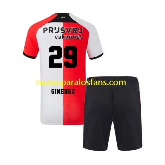 Camiseta de Fútbol Feyenoord Rotterdam Santiago Gimenez 29 Niño Casa 2024-2025 Manga Corta