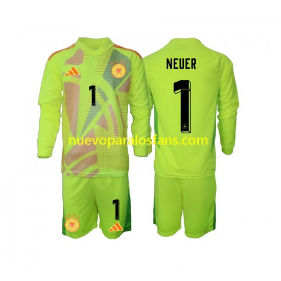 Camiseta de Fútbol Alemania Manuel Neuer 1 Portero Niño Exterior Euro 2024 Manga Larga