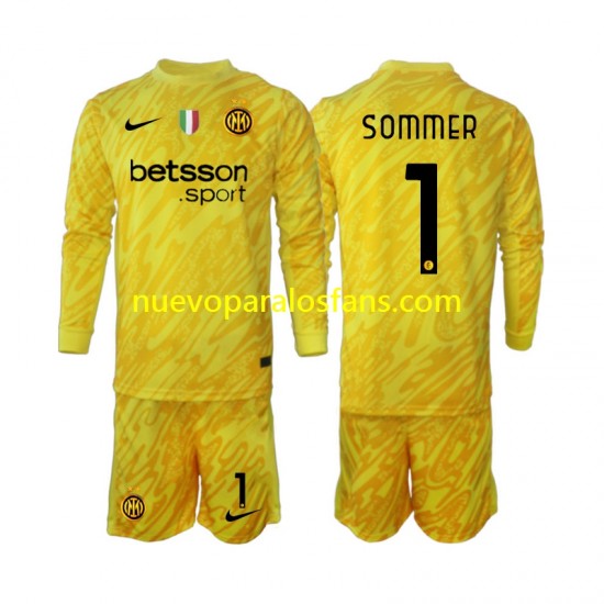 Camiseta de Fútbol Inter Milan Yann Sommer 1 Portero Niño Exterior 2024-2025 Manga Larga