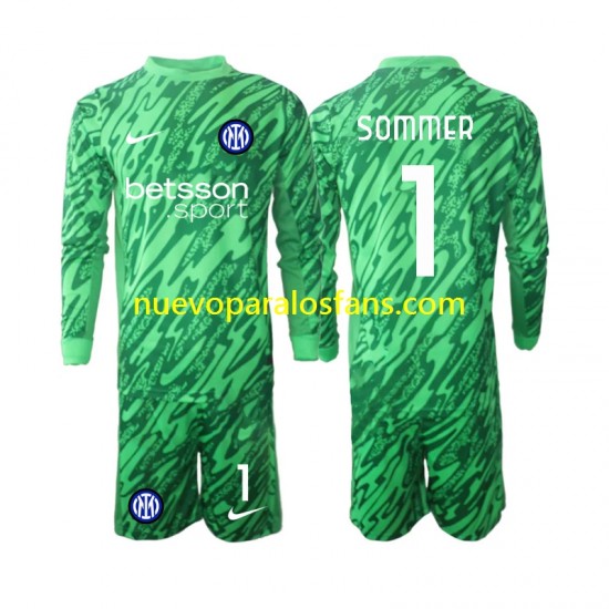 Camiseta de Fútbol Inter Milan Yann Sommer 1 Portero Niño Casa 2024-2025 Manga Larga