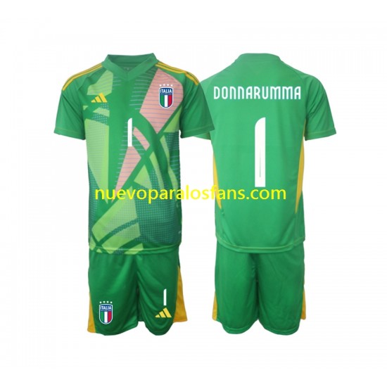 Camiseta de Fútbol Italia Donnarumma 1 Portero Niño Exterior Euro 2024 Manga Corta