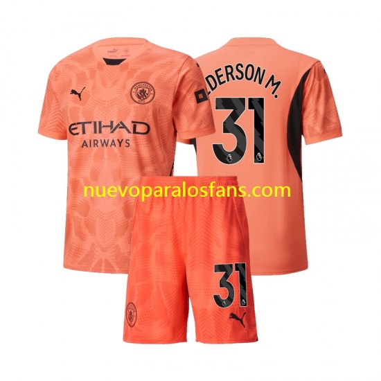 Camiseta de Fútbol Manchester City Ederson M 31 Portero Niño Exterior 2024-2025 Manga Corta