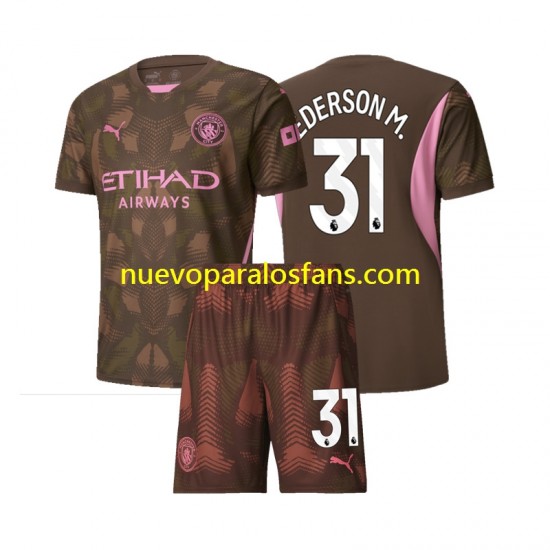 Camiseta de Fútbol Manchester City Ederson M 31 Portero Niño Casa 2024-2025 Manga Corta