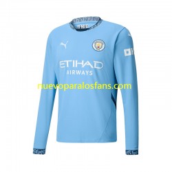 Camiseta de Fútbol Manchester City Hombre Casa 2024-2025 Manga Larga